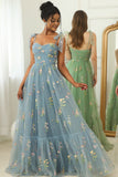 Champagne Embroidery Long Prom Dress