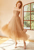 Load image into Gallery viewer, Khaki Polka Dots Corset Prom Dress