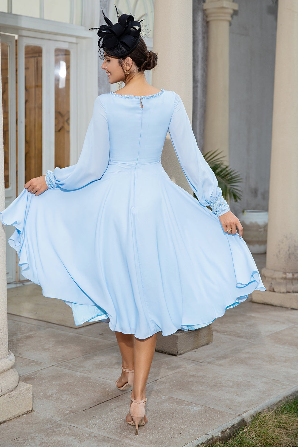 Cicinia Sky Blue Mother Of The Bride Dress Long Chiffon Lace A-line Half Sleeves Floor Length