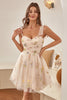 Load image into Gallery viewer, Cute A Line Spaghetti Straps Champagne Cocktail Dress with Embroidery