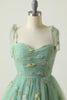 Load image into Gallery viewer, Green Short A-Line Graduation Dress With Embroidery