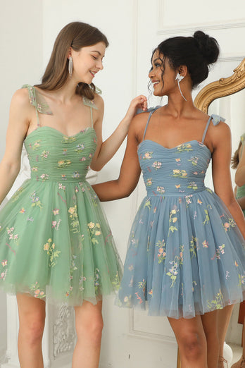 Green Short A-Line Graduation Dress With Embroidery