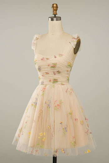 Sweetheart Champagne Graduation Dress with Embroidery