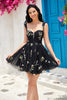 Load image into Gallery viewer, Cute A Line Off the Shoulder Black Corset Graduation Dress with Embroidery