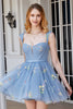 Load image into Gallery viewer, Cute A Line Sweetheart Grey Blue Short Homecoming Dress with Embroidery