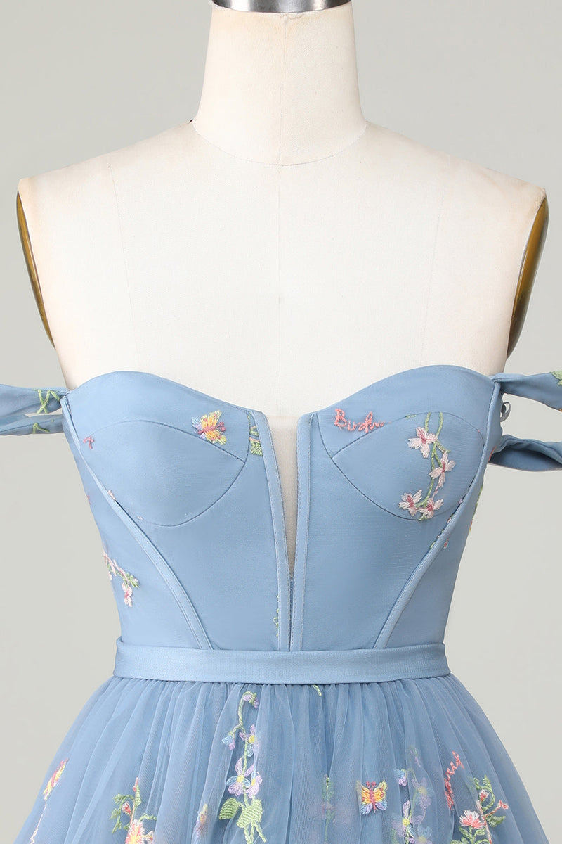 Load image into Gallery viewer, Cute A Line Sweetheart Grey Blue Short Homecoming Dress with Embroidery