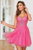 Load image into Gallery viewer, Stylish A Line Spaghetti Straps Pink Short Graduation Dress with Appliques