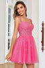 Load image into Gallery viewer, Stylish A Line Spaghetti Straps Pink Short Homecoming Dress with Appliques