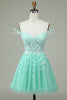 Load image into Gallery viewer, Cute A Line Spaghetti Straps Mint Short Homecoming Dress with Appliques
