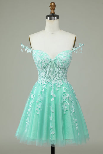 Cute A Line Spaghetti Straps Mint Short Homecoming Dress with Appliques