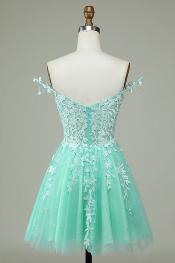 Cute A Line Spaghetti Straps Mint Short Homecoming Dress with Appliques