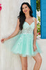 Load image into Gallery viewer, Unique A Line Spaghetti Straps Mint Short Homecoming Dress with Appliques