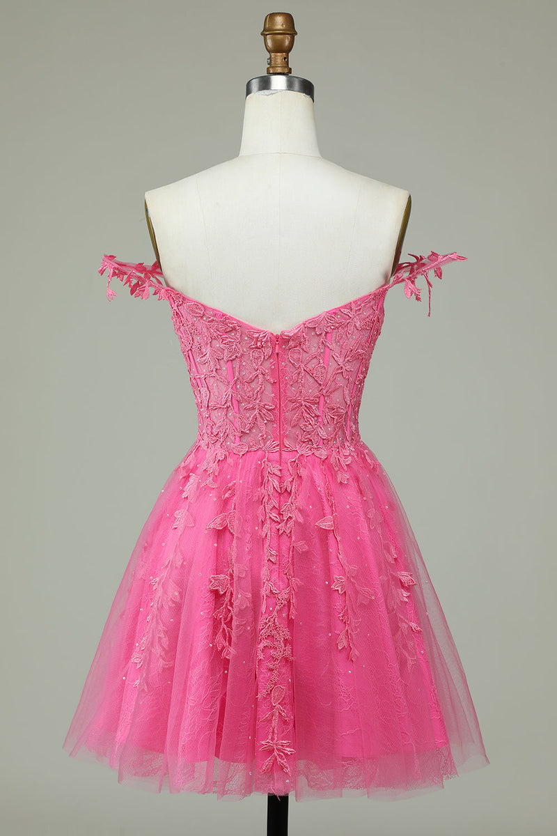 Load image into Gallery viewer, Cute A Line Spaghetti Straps Pink Short Homecoming Dress with Appliques