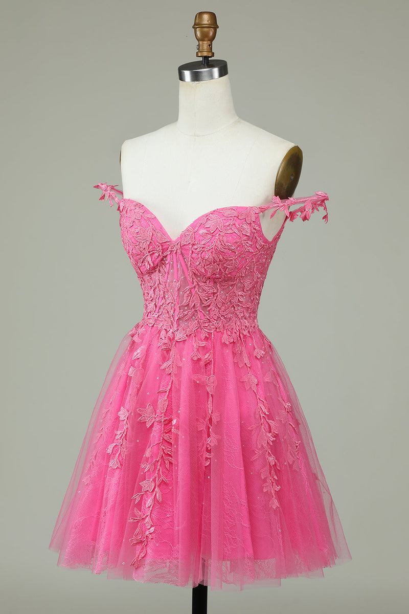 Load image into Gallery viewer, Cute A Line Spaghetti Straps Pink Short Homecoming Dress with Appliques