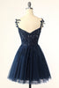 Load image into Gallery viewer, Cute A Line Spaghetti Straps Grey Short Homecoming Dress with Appliques