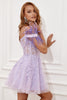 Load image into Gallery viewer, Lavender Off Shoulder Graduation Dress with Feathers