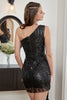 Load image into Gallery viewer, One Shoulder Sequin Little Black Graduation Dress