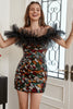 Load image into Gallery viewer, Black Off the Shoulder Sequin Graduation Dress with Ruffles