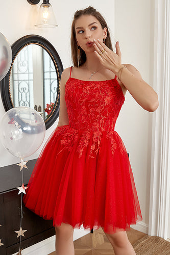 Sparkly Red Corset Sequins Tight Graduation Dress with Lace