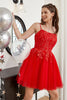 Load image into Gallery viewer, Red A-line Cute Graduation Dress with Appliques