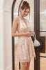 Load image into Gallery viewer, Blush Sequin Fringes Halter Graduation Dress