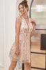 Load image into Gallery viewer, Blush Sequin Fringes Halter Graduation Dress