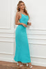 Load image into Gallery viewer, Blue Spaghetti Straps Mermaid Wedding Guest Dress