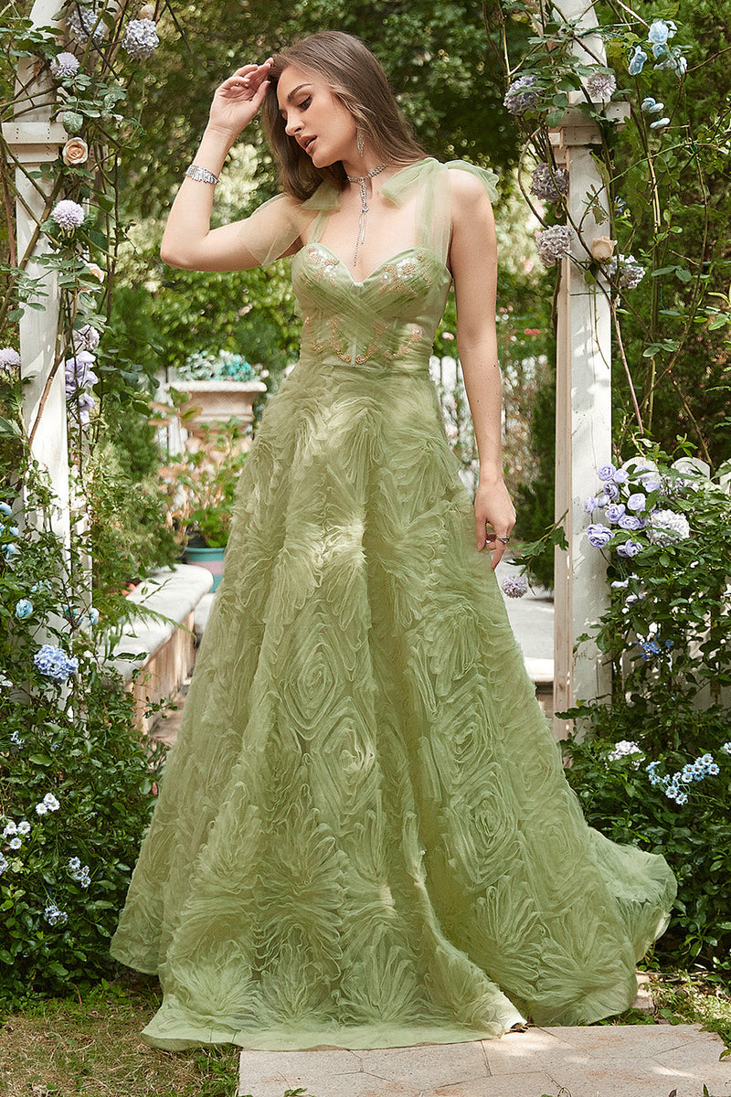 Load image into Gallery viewer, Light Green A-Line Long Prom Dress With Embroidery