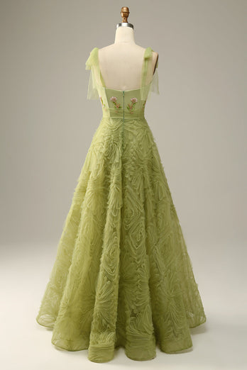 Light Green A-Line Long Prom Dress With Embroidery