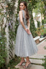 Load image into Gallery viewer, Grey Spaghetti Straps Tea-Length Prom Dress With Bowknots