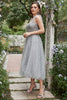 Load image into Gallery viewer, Grey Spaghetti Straps Tea-Length Prom Dress With Bowknots