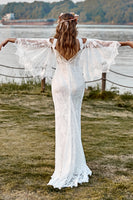 Lace Boho Mermaid Backless Cap Sleeve Bohemian Wedding Dresses ,MW265