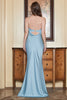 Load image into Gallery viewer, Sheath Strapless Grey Blue Long Prom Dress with Open Back