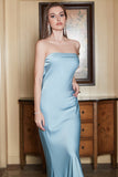 Sheath Strapless Grey Blue Long Prom Dress with Open Back