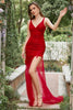 Load image into Gallery viewer, Asymmetrical High Low V Neck Red Plus Size Prom Dress with Embroidery