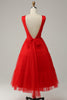 Load image into Gallery viewer, Red A Line Deep V Neck Midi Prom Dress with Open Back
