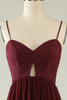 Load image into Gallery viewer, Burgundy Spaghetti Straps Lace Bridesmaid Dress with Hollow-out