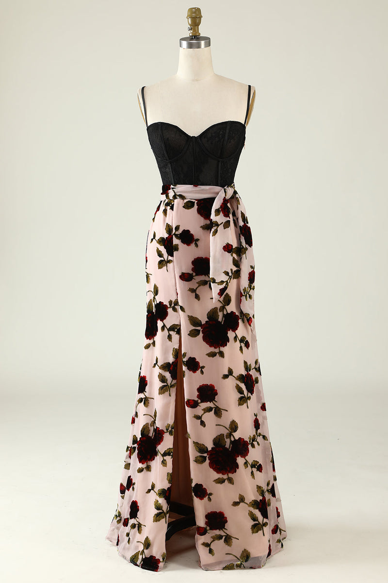 Load image into Gallery viewer, Floral Spaghetti Straps Prom Dress with Slit