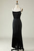 Load image into Gallery viewer, Spaghetti Straps Black Satin Prom Dress with Fringes