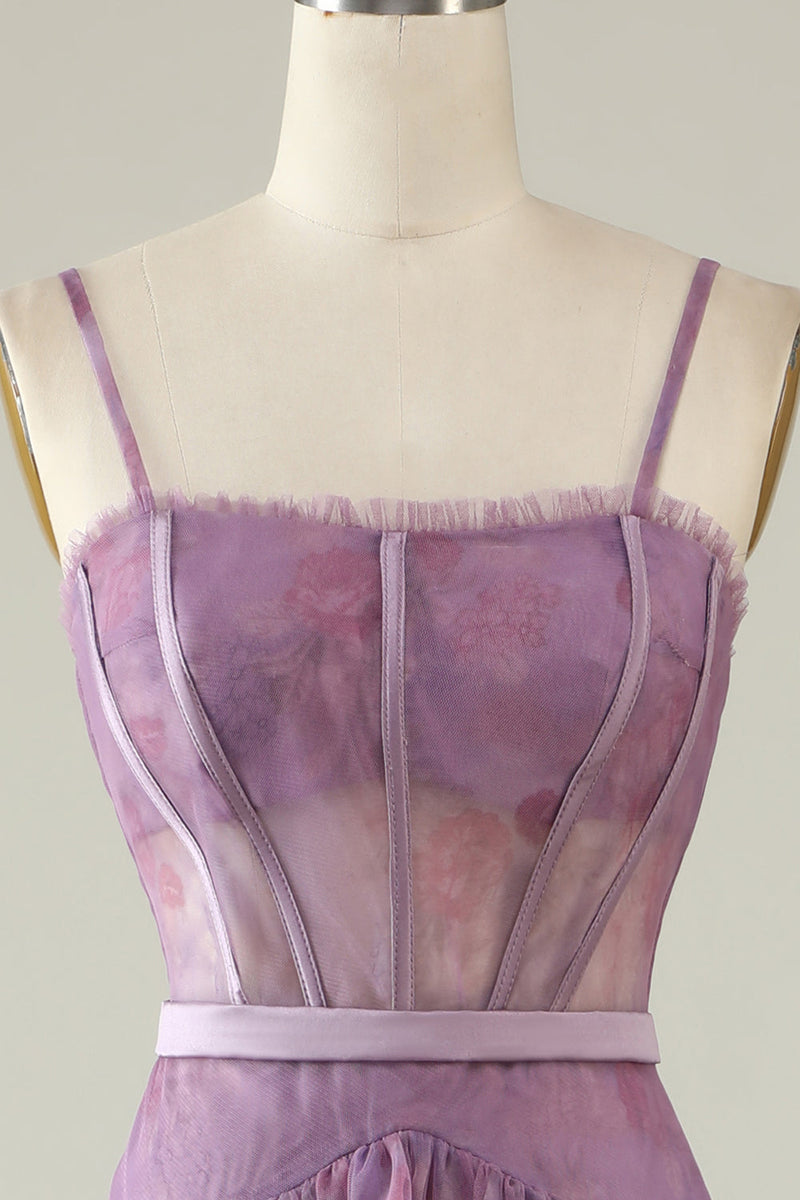 Load image into Gallery viewer, Purple Printed A Line Corset Prom Dress