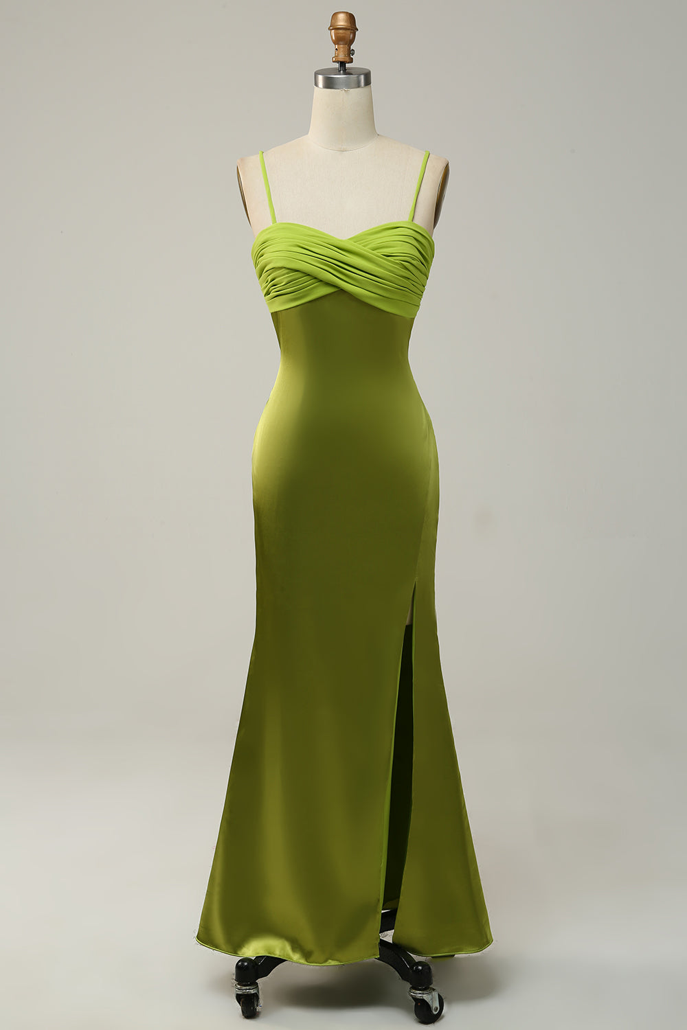 Sheath Spaghetti Straps Lemon Green Bridesmaid Dress with Silt