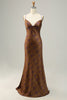 Load image into Gallery viewer, Flower Printed Brown Long Bridesmaid Dress
