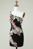Load image into Gallery viewer, One Shoulder Black Sequin Beading Homecoming Dress