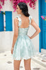 Load image into Gallery viewer, Popular A Line Spaghetti Straps Blue Printed Short Homecoming Dress