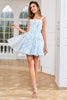 Load image into Gallery viewer, Cute A Line Blue Printed Short Graduation Dress