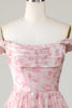 Load image into Gallery viewer, A Line Cute Blush Printed Short Prom Dress with Ruffles