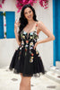Load image into Gallery viewer, Stylish A Line Spaghetti Straps Black Short Homecoming Dress with Appliques