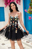 Load image into Gallery viewer, Stylish A Line Spaghetti Straps Black Short Homecoming Dress with Appliques