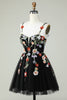 Load image into Gallery viewer, Spaghetti Straps Black A Line Sequin Flowers Homecoming Dress