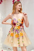 Load image into Gallery viewer, Champagne Strapless Homecoming Dress with 3D Flowers